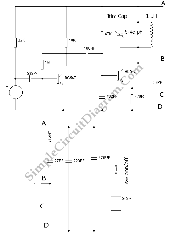 Two Transistors FM Transmitter | Simple Circuit Diagram