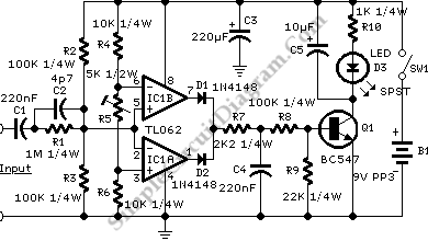 Audio Signal Clipping Indicator – Simple Circuit Diagram