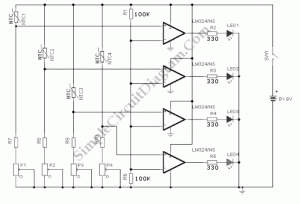 LM324 Water Level Sensor/Indicator – Simple Circuit Diagram