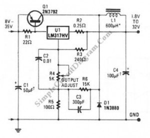 LM317 Low-Cost 3A Switching Regulator – Simple Circuit Diagram